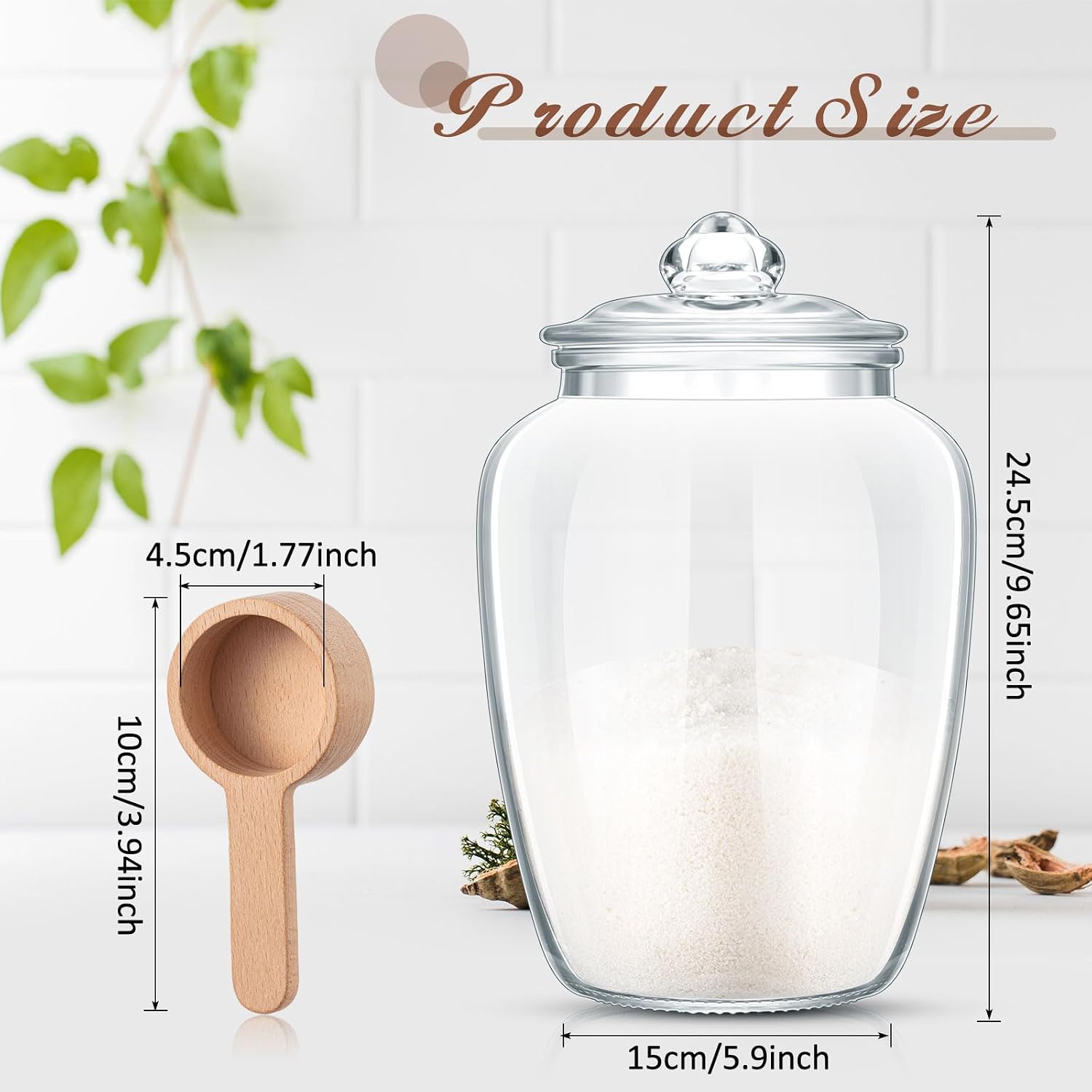 SiliFine 2 Set 74 oz Bath Salt Containers with Airtight Lids and Wooden Scoops, Large Glass Apothecary Jars for Epsom Salt, Bathroom Storage, Laundry Soap, Flour, Sugar and Tea(Clear)
