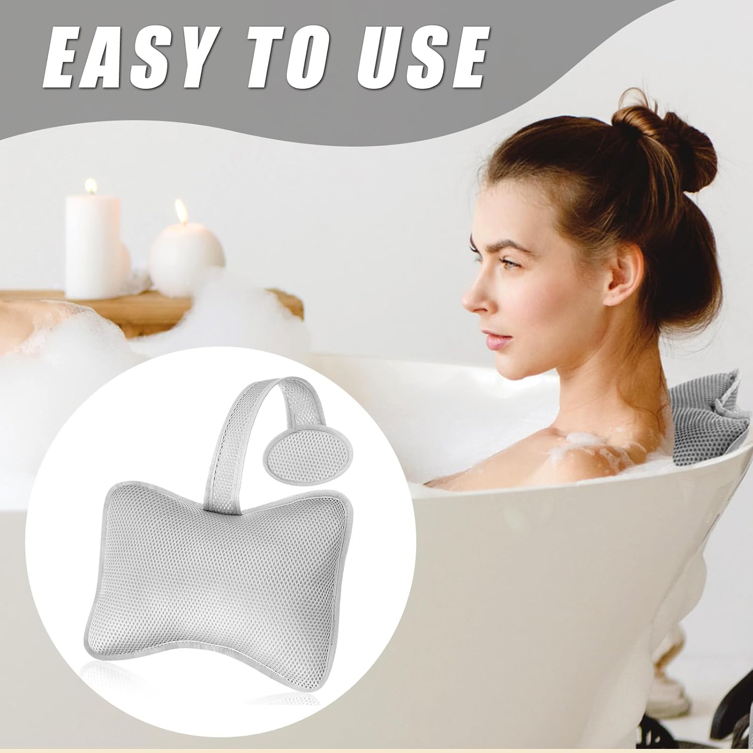 2 Pcs Hot Tub Spa Pillows for Outdoor Indoor Inflatable Bathtub 10.62 x 8.26 Inch Universal Hot Tub Accessories Patio Lounge Chair Headrest Neck Support with Adjustable Hook for Spa Bathtub (Grey)