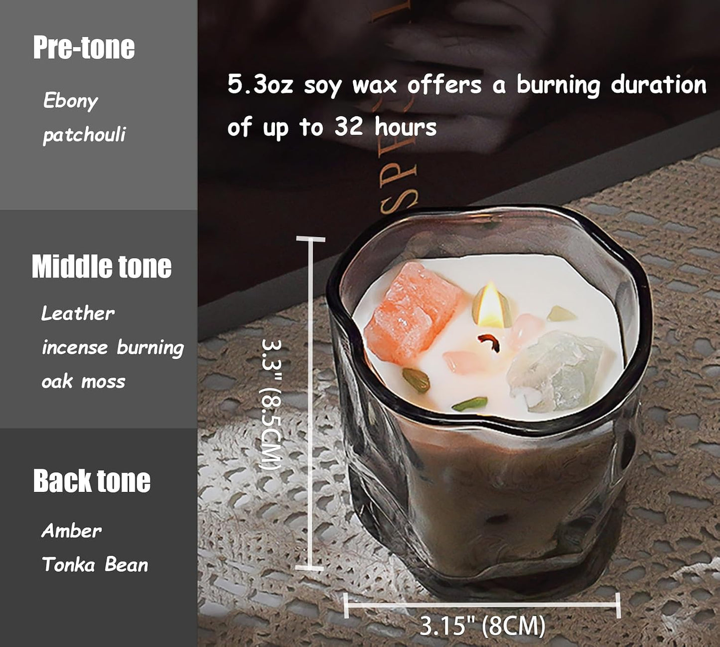Scented Soy Candles with Crystals Inside Aromatherapy Candle for Women Positivity Energy Gift Mothers Days Birthday Gray
