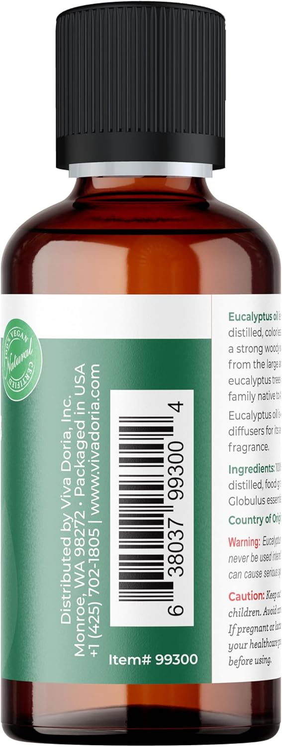 Viva Doria Eucalyptus Essential Oil, 100% Pure, Natural, Essential Globulus Oil, Undiluted, for Aromatherapy | Food Grade, 30 mL (1 Fluid Ounce)