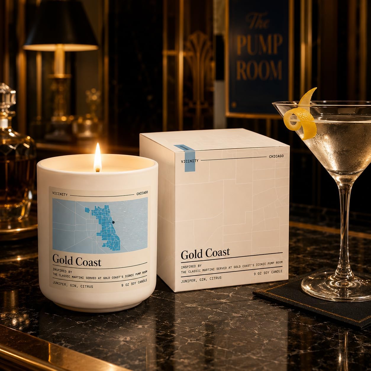 Vicinity Gold Coast, Hand-Poured Soy Candle | Juniper, Gin & Citrus | 9 oz, 45-50 Hour Burn | Gift Ready | Woman-Owned