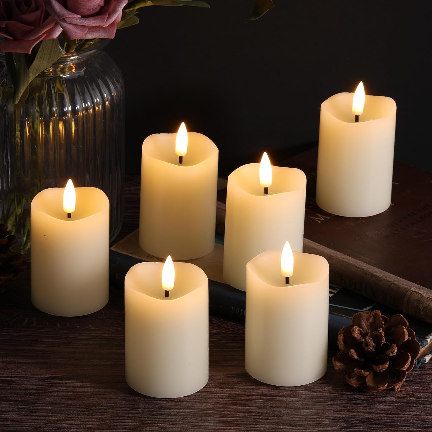 Eywamage Ivory Flameless Votive Candles with Timer Batteries, 2x3 inch Small LED Pillar Candles Flickering Set of 6