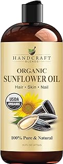 Handcraft Blends USDA Organic Sunflower Oil - Cold-Pressed 16 Fl Oz - 100% Pure and Natural - Premium Grade Carrier Oil for Skin and Hair - Hair and Body - Massage - Hexane-Free