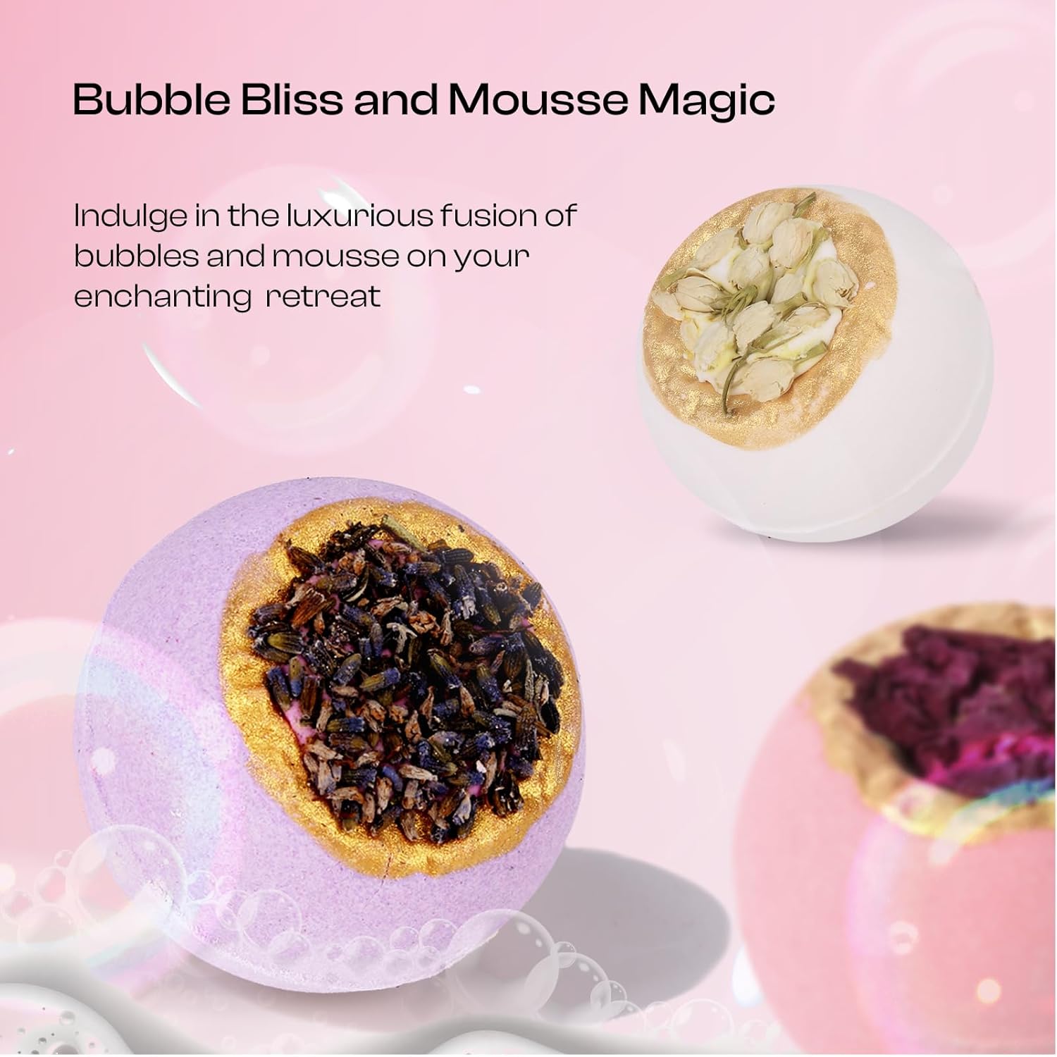 Bath Bombs Gift Set for Women, 6 Large with Real Flowers & Essential Oils | Home spa relaxation, aromatherapy self-care, moisturizing bath soak, birthday presents for mom, wife, girlfriend