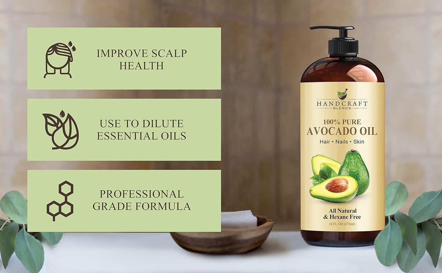 Handcraft Blends Deep Hydration Set: Avocado Oil and Fractionated Coconut Oil – (2 x 16 Fl Oz) – 100% Pure & Natural – Premium Carrier Oils for Dry Skin and Hair Masks