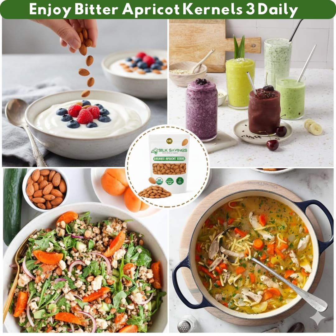 Bitter Apricot Organic Premium Apricot Kernels 8oz, Organic Bitter Apricot Seeds, Bitter Kernels in Resealable Bag, dried apricots, Maximum 3 Kernels/day