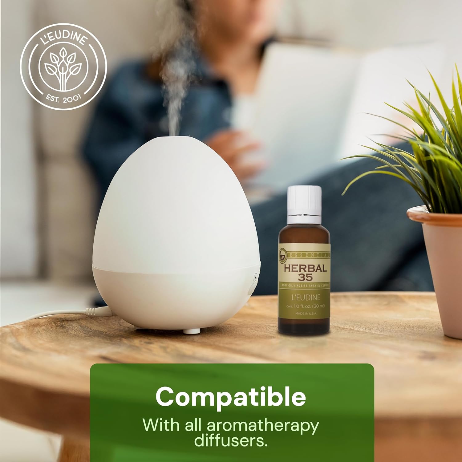 L’EUDINE Herbal 35 Essential Oil Blend - 35 Natural Extracts with Peppermint, Eucalyptus & Lavender - Relaxing Aromatherapy Oil for Diffuser, Massage & Stress Relief - Vegan & Pure Wellness, 1 Fl Oz