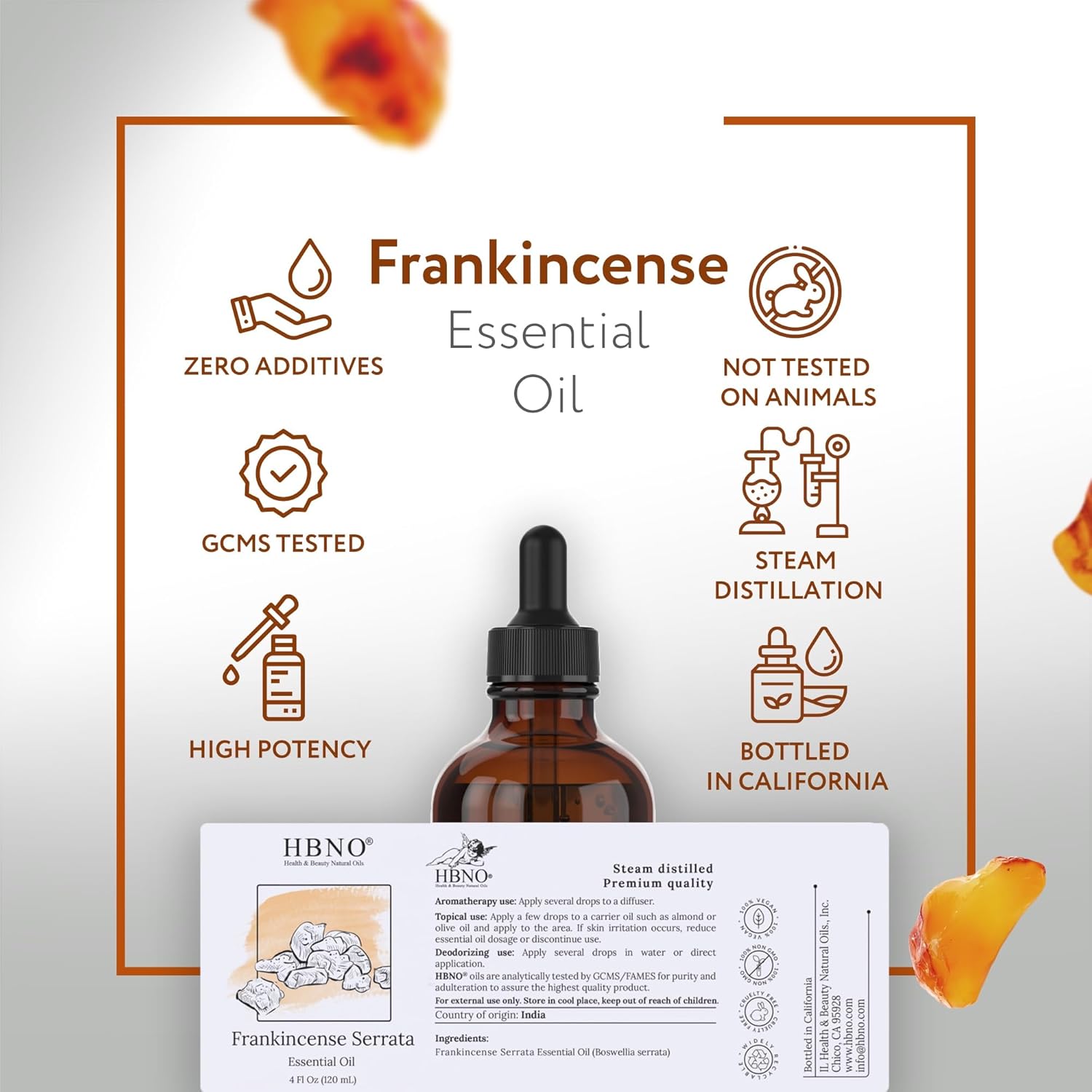 HBNO California Bottled Frankincense Essential Oil (Serrata) 4 fl oz (120ml) - Natural & Premium Grade Frankincense Oil Essential Oil,