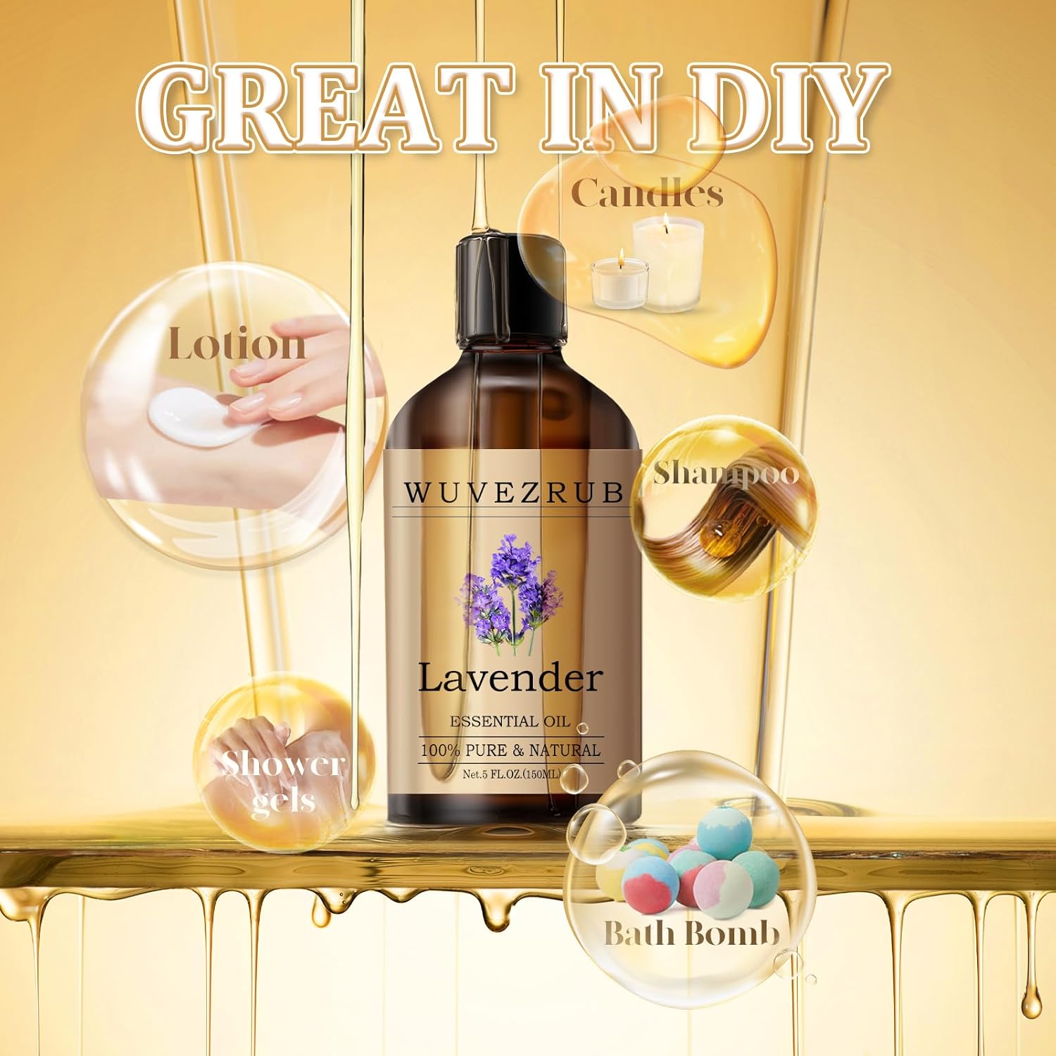 Lavender Essential Oil– Huge 5 Fl Oz, 100% Pure and Natural Essential Oils for Diffuser, Aromatherapy, Soap and Candle Making, Premium Grade Lavender Oil-150ML