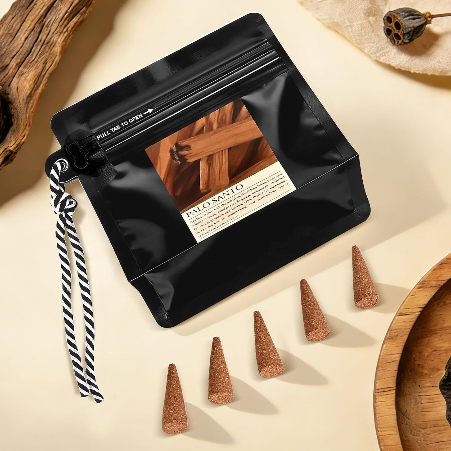 Palo Santo Incense Cones 30 Pcs with Holder - Natural Scent for Meditation & Space Cleansing