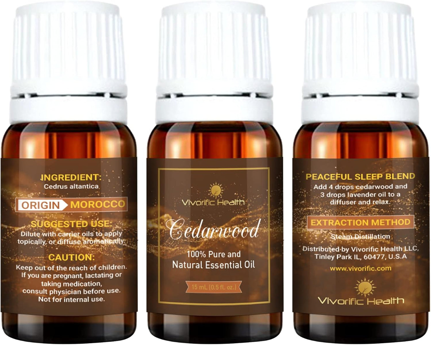 Vivorific Health Cedarwood Essential Oil-Therapeutic Grade 15 mL 100% Pure and Natural-Great for Aromatherapy and Much More-Vegan and Kosher Certified