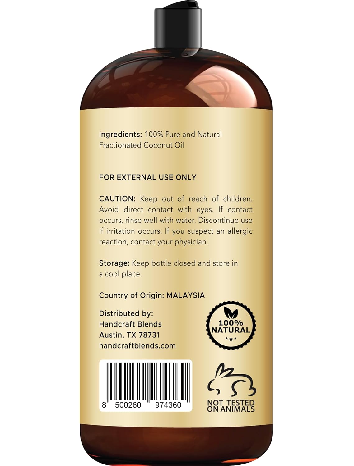 Handcraft Blends Fractionated Coconut Oil - 28 Fl Oz - 100% Pure and Natural - Premium Grade Carrier Oil for Skin and Hair - Hair and Body - Massage