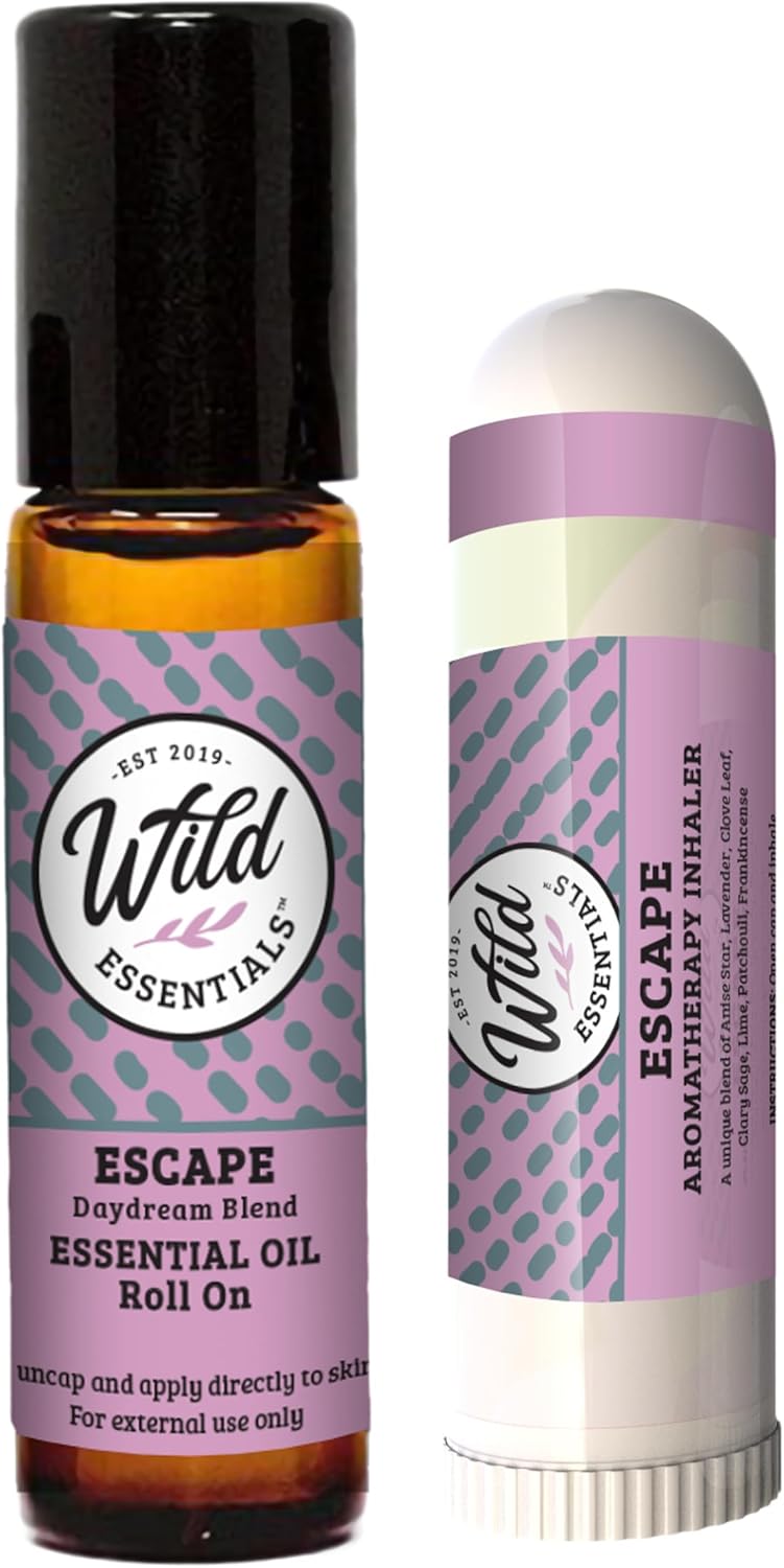 Wild Essentials Escape Essential Oil Blend 2-Pack – Roll-On & Aromatherapy Inhaler for Relaxation, Stress Relief, and Mood Support