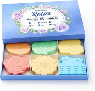 SeasonBliss Shower Steamers 6 Pack Shower Bombs with Unique Shapes & Scents, Orange Peppermint Lemon Rose Chamomile Sea for Birthday, Mother's Day, Valentine's Day Present Giving, Presents for Women