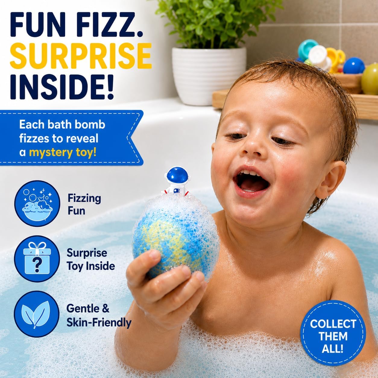 EvolutionUSA 6 Space Bath Bombs for Boys & Girls - Planet Bath Bombs Toy Inside, Organic Childrens Bathbomb Set, Cosmic Bath Fizzers, Kid Bath Bomb Gift for Valentines, Birthday, Christmas, Easter