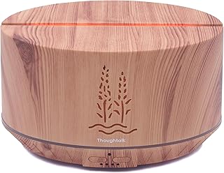 Ultrasonic Essential Oil Diffuser 500ml, Wood Grain Aromatherapy Diffuser with 7 Colors Flame Night Light, 32H Cool Mist for Home Bedroom Large Room Office