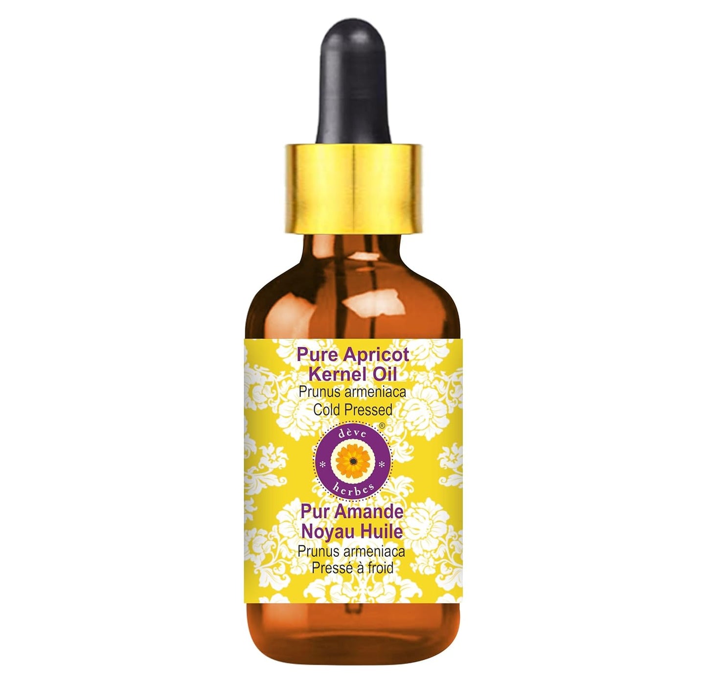 dève herbes Apricot Kernel Oil (Prunus armeniaca) with Glass Dropper | Cold Pressed | Pure | Natural | For Diluting Essential oils | Skin & Massage | Non-Sticky | Lightweight | Unisex | 30ml (1 oz)