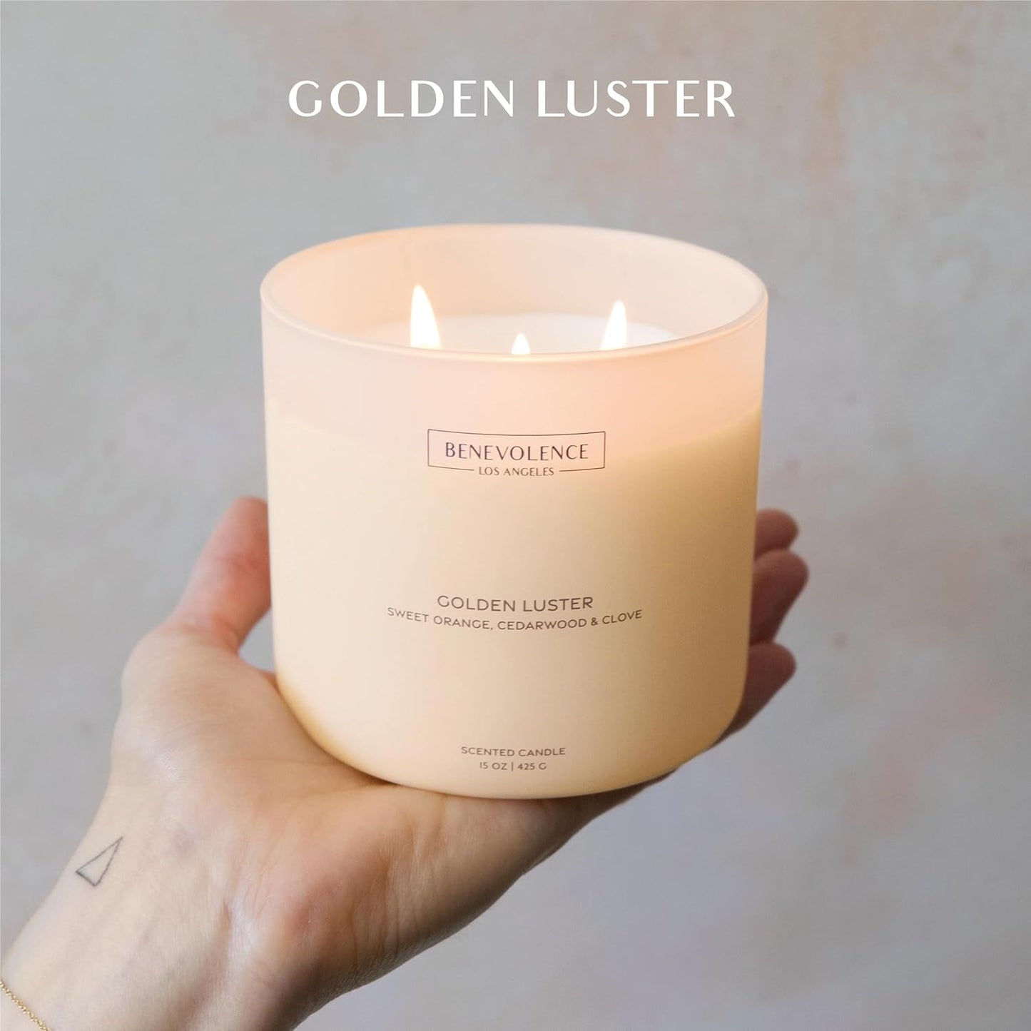 Orange, Cedarwood & Clove – Benevolence LA Large 3-Wick Scented Candle for Home | 15oz, 50-Hour Burn | Soy Wax, Cotton Wicks | Gift Ideas for Women | Malibu Sands Collection