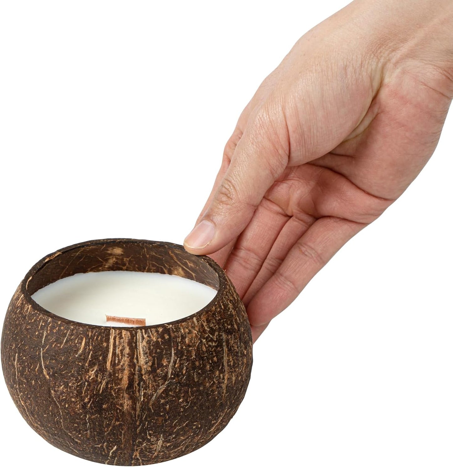 Restaurantware-Coco Casa 1 Hand Poured Coconut Shell Candles, 3.9 x 2.8 Inch Natural Shell Candles - Coconut Mango Fragrance, Double Wax Blend, Soy Wax Scented Light, Wooden Wick