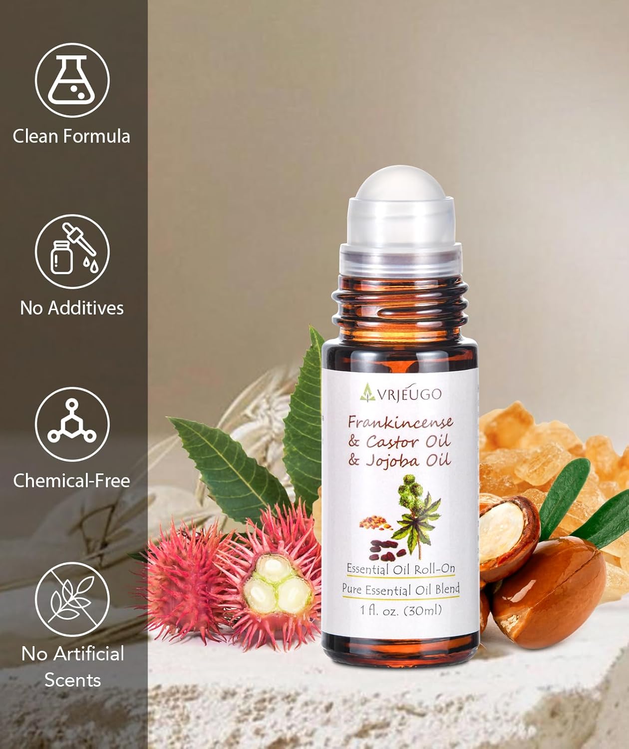 Organic Frankincense, Castor & Jojoba Oil Roll-On – 100% Pure Essential Oil Blend for Face & Body | Nourishing & Hydrating Body Firming Rollerball 30ML
