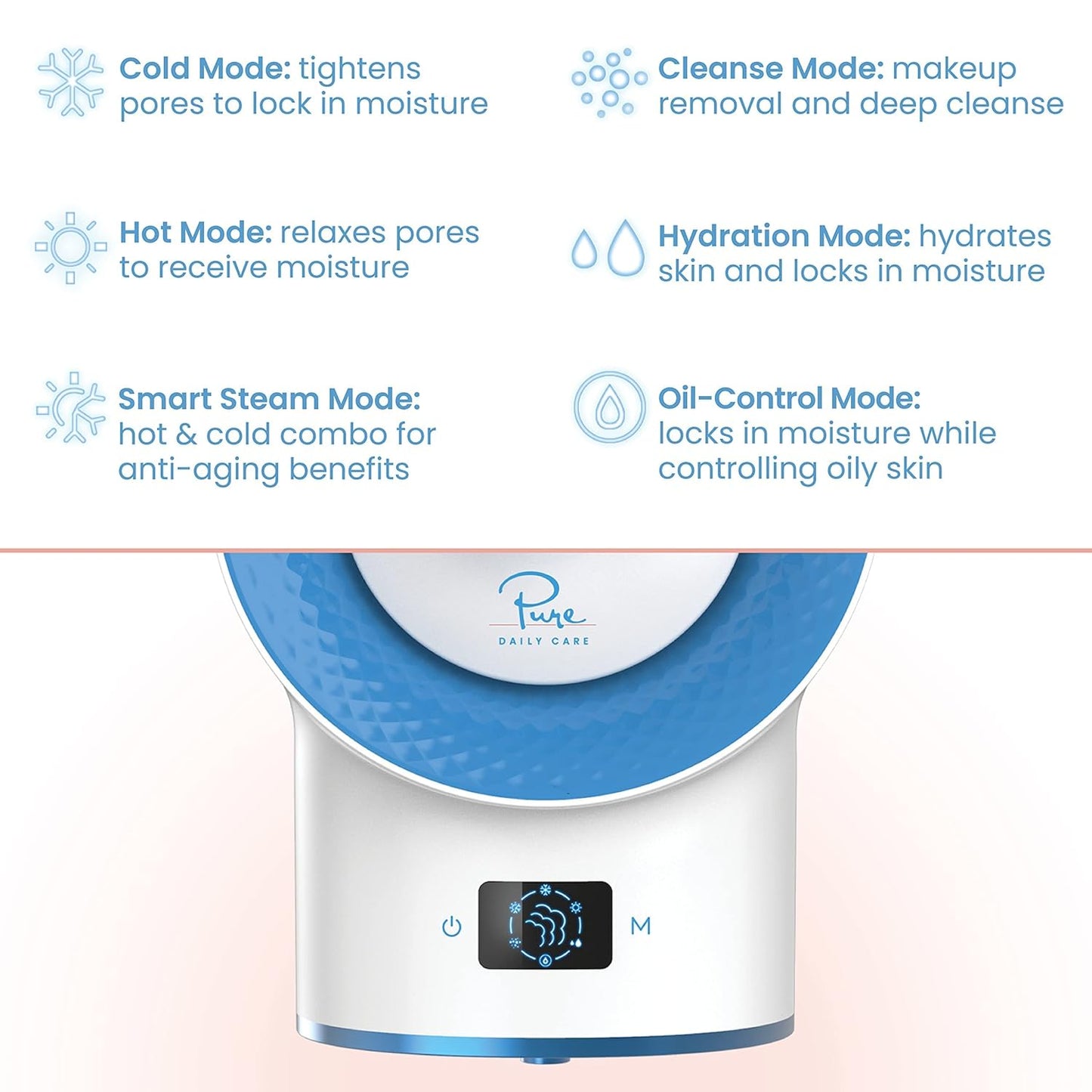 Pure Daily Care NanoSteamer Clinical 10-in-1 Smart Dermatologist Grade Ionic Facial Steamer - 2 Multi-Position Face Steamer Nozzles for Aromatherapy - 6 Pre-Porgrammed Modes - Include Extraction Set