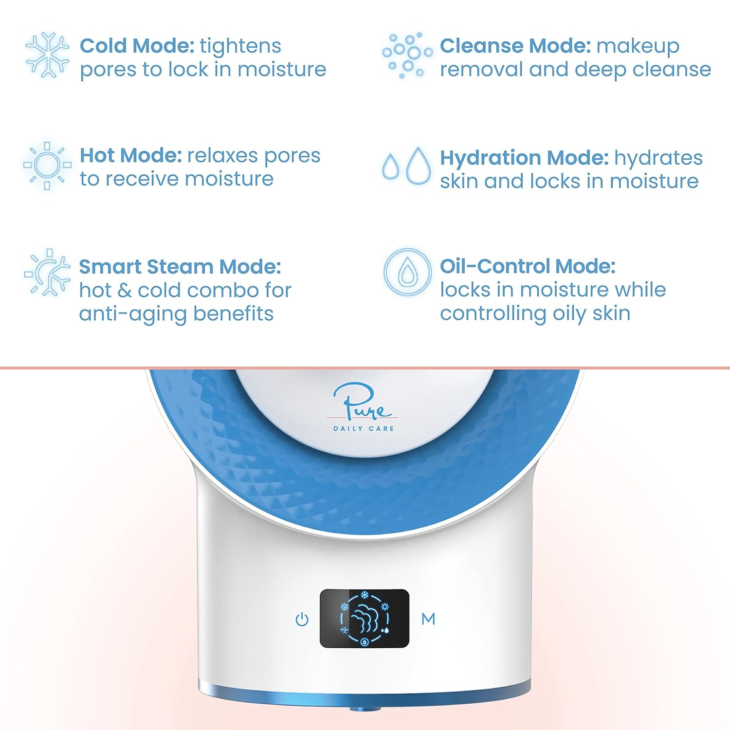 Pure Daily Care NanoSteamer Clinical 10-in-1 Smart Dermatologist Grade Ionic Facial Steamer - 2 Multi-Position Face Steamer Nozzles for Aromatherapy - 6 Pre-Porgrammed Modes - Include Extraction Set