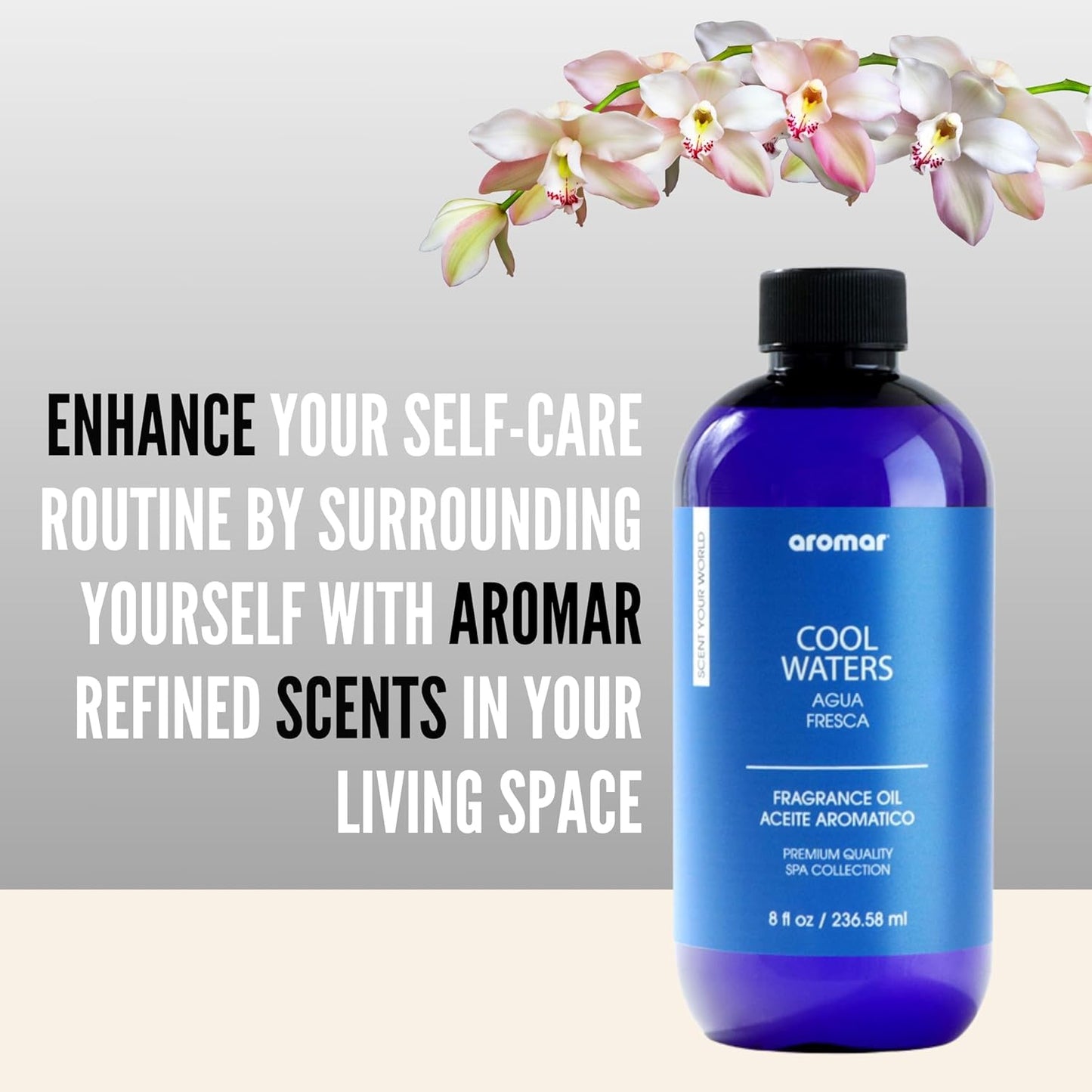 AROMAR Premium Fragrance Oil, Long-Lasting, Refreshing Uplifting Aroma for Aromatherapy, Relaxation & Household Uses. Cool Waters 8oz