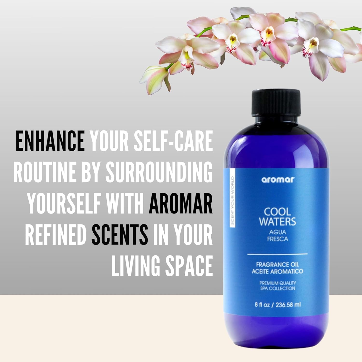 AROMAR Premium Fragrance Oil, Long-Lasting, Refreshing Uplifting Aroma for Aromatherapy, Relaxation & Household Uses. Cool Waters 8oz