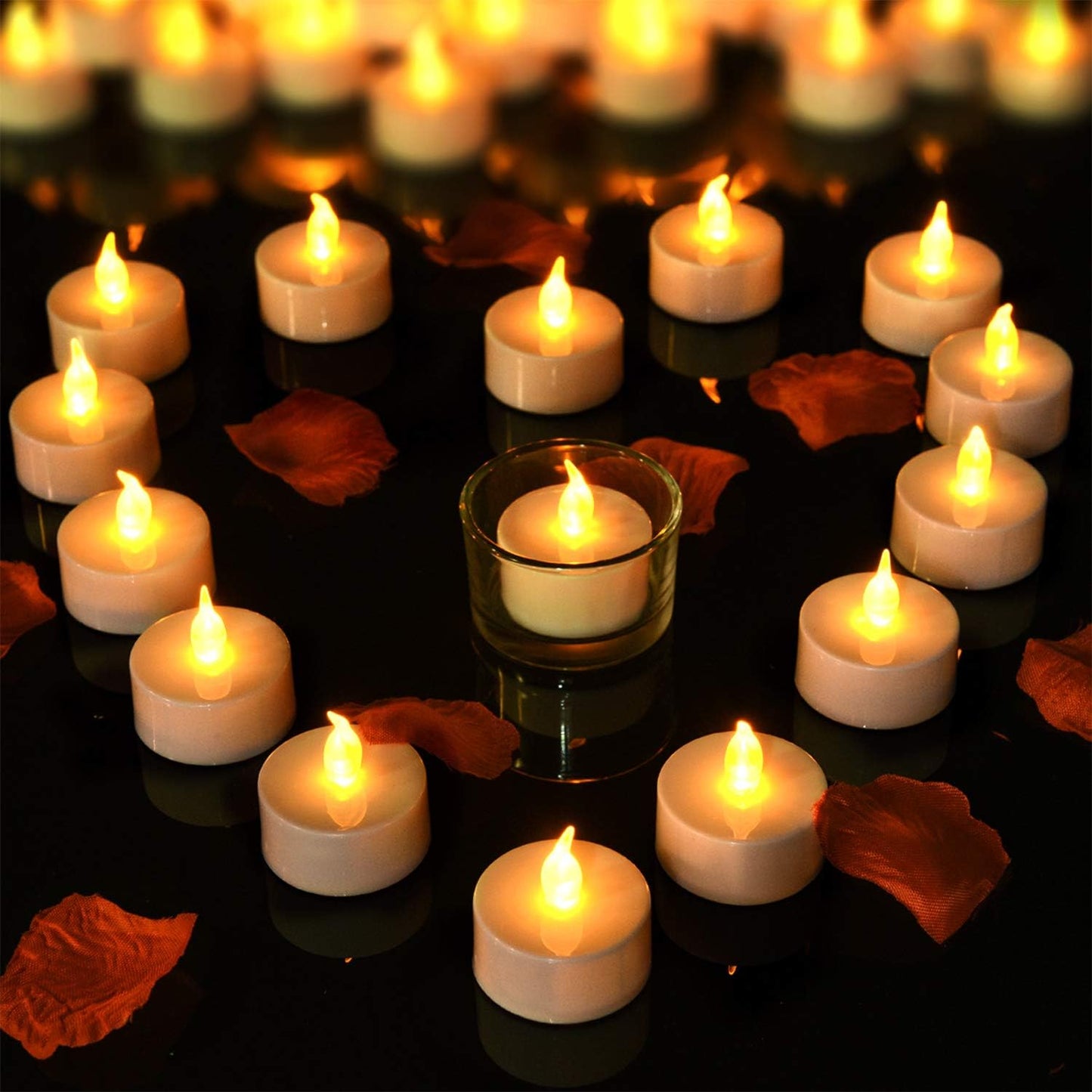 Lasts 2X Longer Flameless Tealight Candles [50 Pack, Batteries Included], Realistic Tea Lights Candles, Flickering Bright Tealights, Battery Operated Unscented Candles
