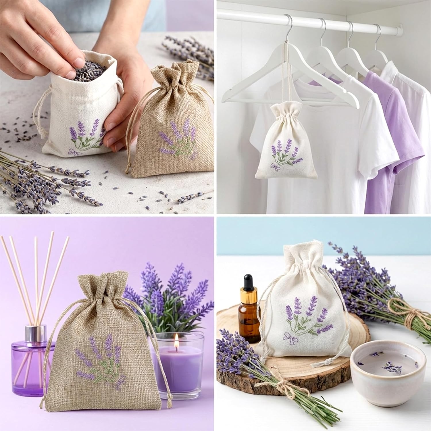 8 Pcs Cotton Lavender Bags, 4.3 X 5.5 Inch Sachet Empty Bag, Drawer Sachets with Drawstring Cotton Pouch for Filling Spice Jewellery Wedding Mini Fabric Bags for DIY Craft