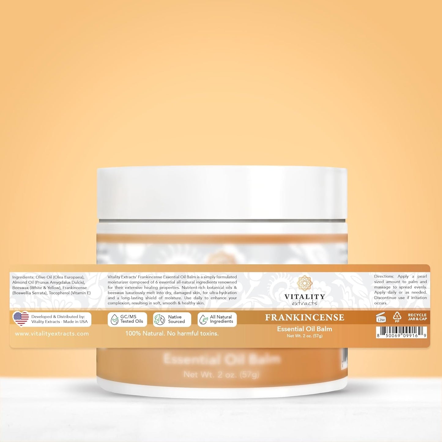 Vitality Extracts Frankincense Essential Oil Balm (2oz) – Boswellia Serrata, Beeswax & Vitamin E, Deep Moisturizing Skin Balm for Dry, Cracked Skin, Soothing & Nourishing for All Skin Types