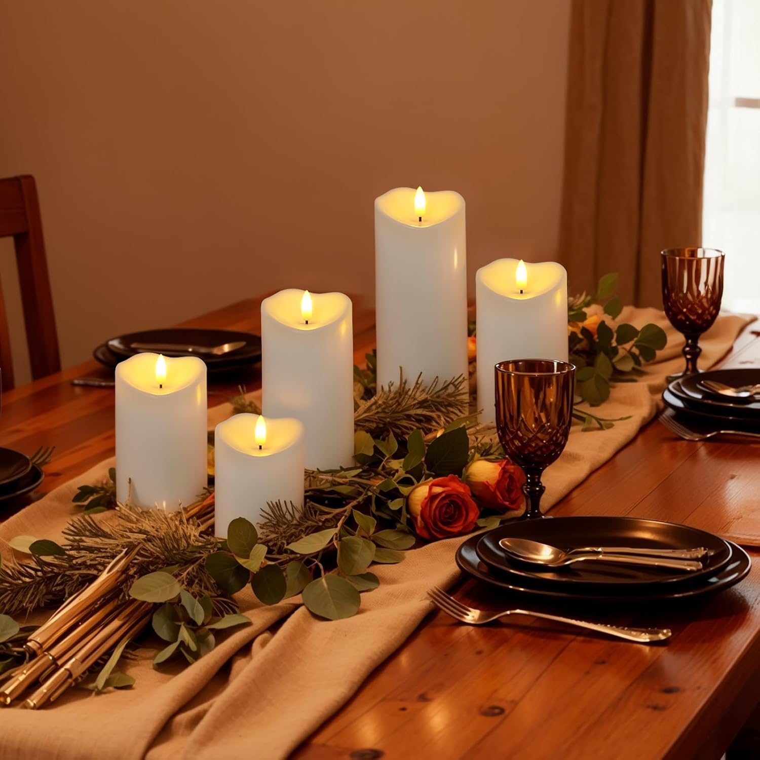 Raycare 8"x3" Outdoor Waterproof Flameless Candles with Remote and Timer, Battery Operated LED Electric Fake Pillar Candle for Christmas Home Wedding Decor, Ivory White, Set of 2