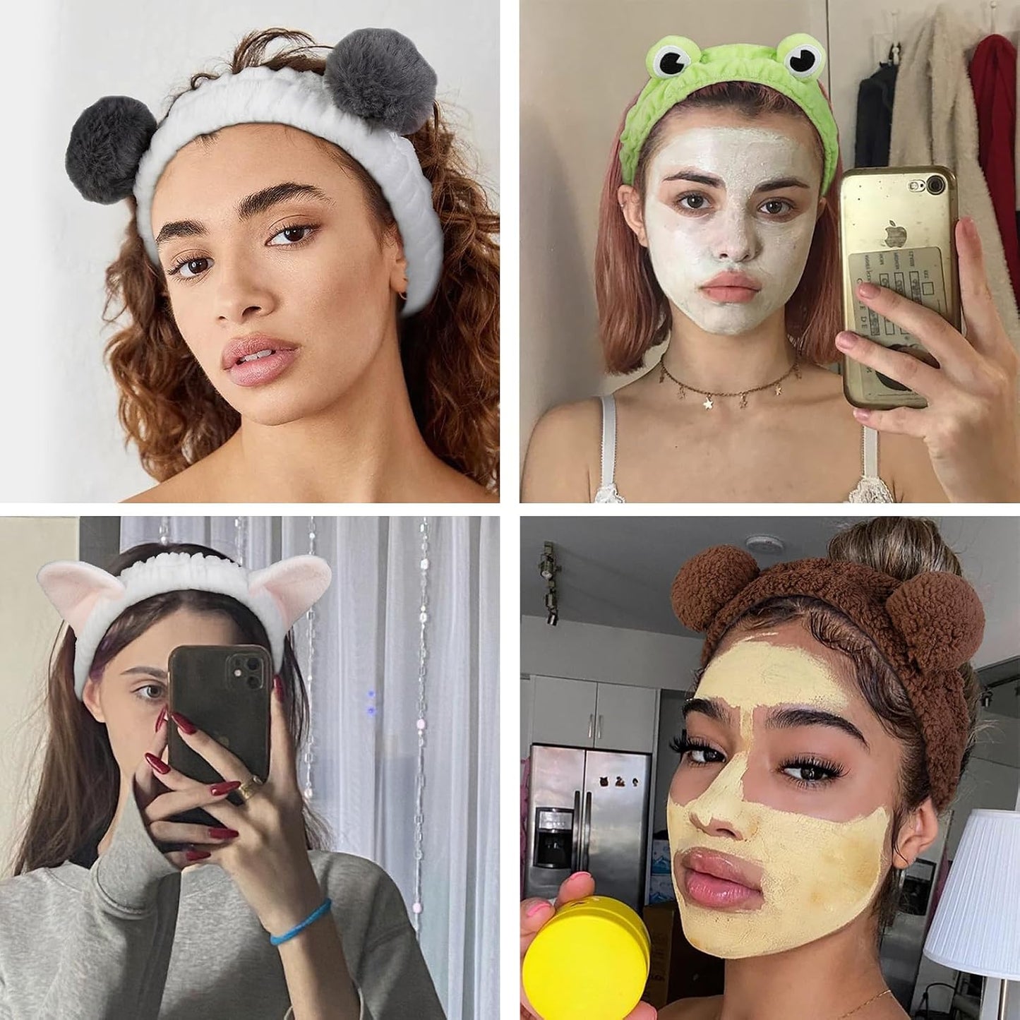 AIBFRID 6PCS Animal Ear Spa Headbands Face Wash Headband Cute Make Up Hairband Fuzzy Cat Head Band Soft Skincare Hair Accessories for Women Girls