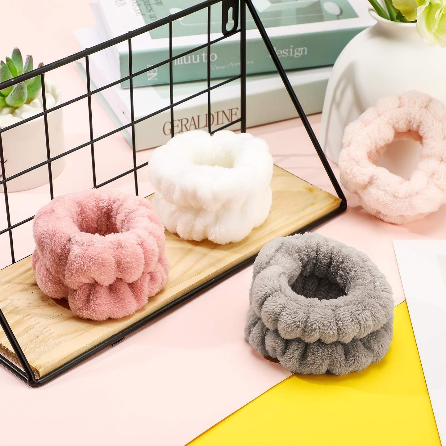 Chuangdi 4 Pairs Wrist Bands for Washing Face Wrist Spa Microfiber Wash Towel Band Scrunchies Absorbent Wristbands Sweatband for Women Prevent Liquid from Spilling(Stylish Colors)