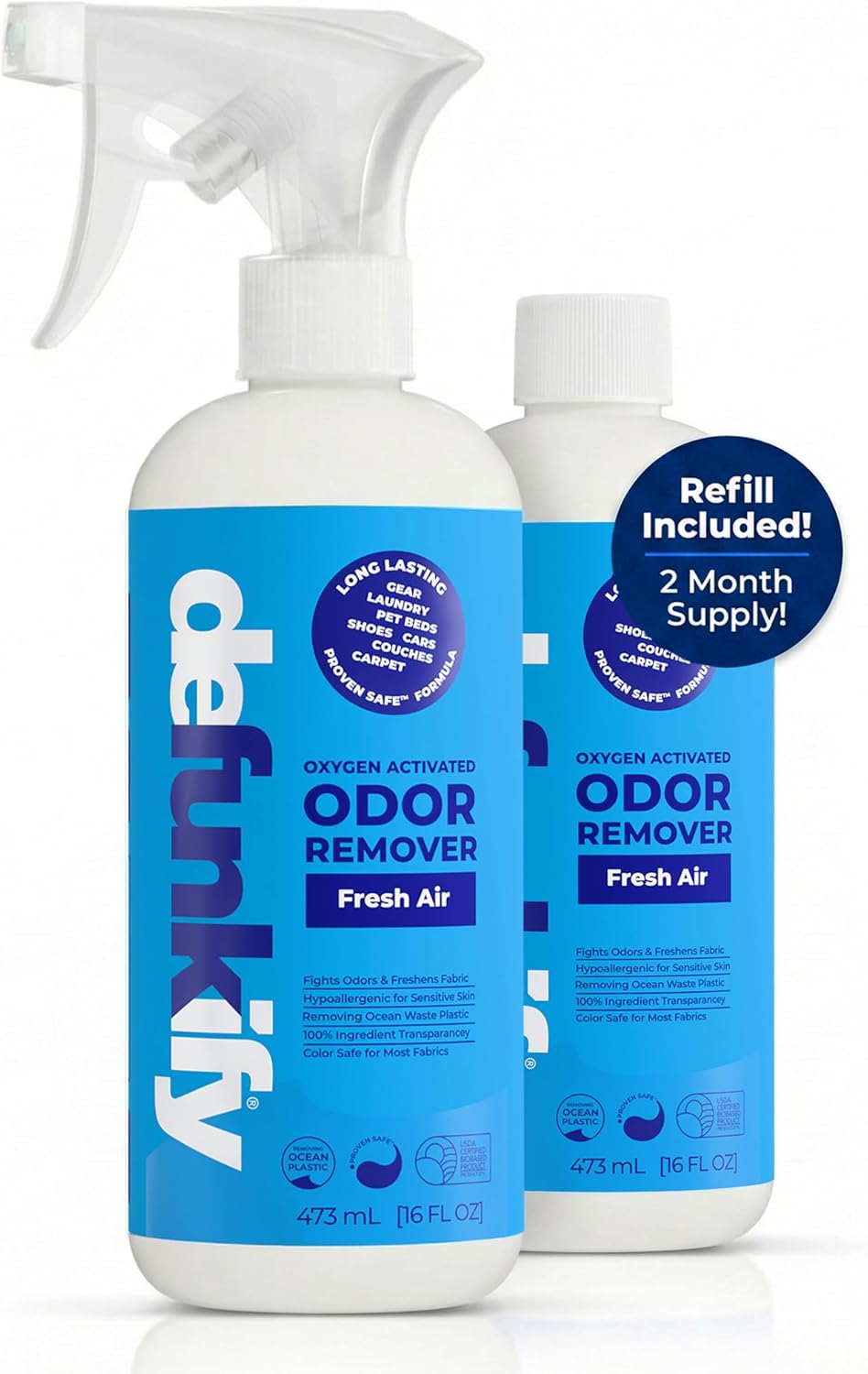 Fabric Freshener Spray, 32oz. 'Fresh Air' Odor Remover Spray. Shoe Deodorizer, Carpet Deodorizer, Odor Eliminator for Strong Odors Cleaning Supplies. ProvenSafe™ Fabric Freshener for Sensitive Gear