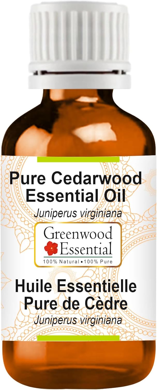 Greenwood Essential Cedarwood Essential Oil (Juniperus Virginiana) Pure | Non-Sticky | Non-Greasy | Lightweight | Men & Women | All Skin Types | Steam Distilled 15ml (0.50 oz)