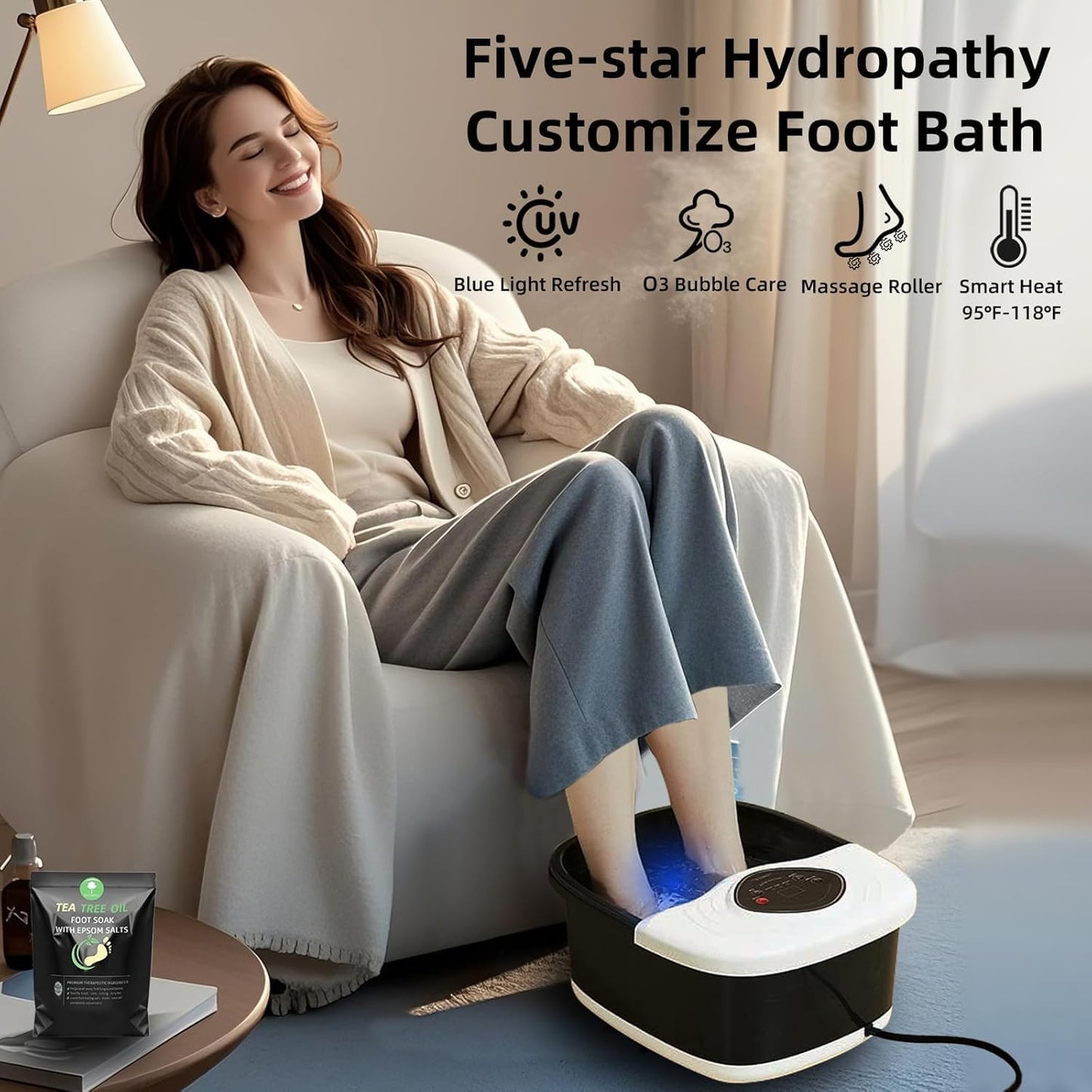 closewave Foot Spa Bath Massager with Heat, UV Ozone & Oxygen Bubbles,Shiatsu Rollers Epsom Salt Temperature Control, Relieves Stress and Feet Pain - Home Pedicure Soaking Tub Gift for Women/Men
