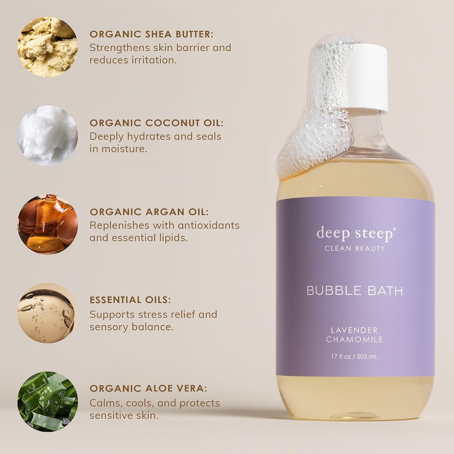 Deep Steep Bubble Bath, Raspberry Merlot 17 oz (Pack of 2) – Hypoallergenic, Clinically Tested Soothing Soak with Shea Butter & Argan Oil – Sulfate-Free