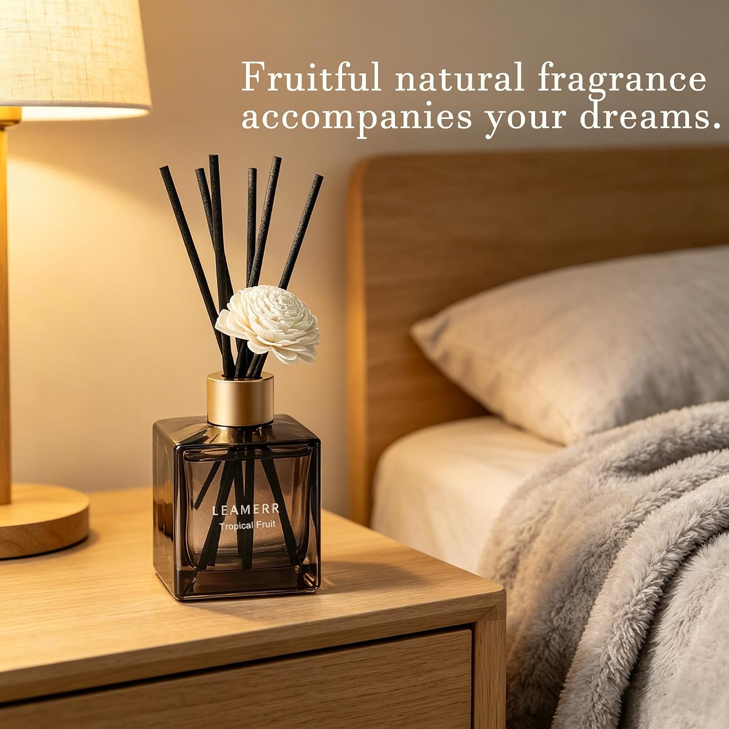 Reed Diffuser Set, 6.1 oz (180 ml) Tropical Fruit Scented Diffuser with Sticks Long-Lasting Home Fragrance Reed Diffuser for Home Room Office Bathroom Shelf Decor