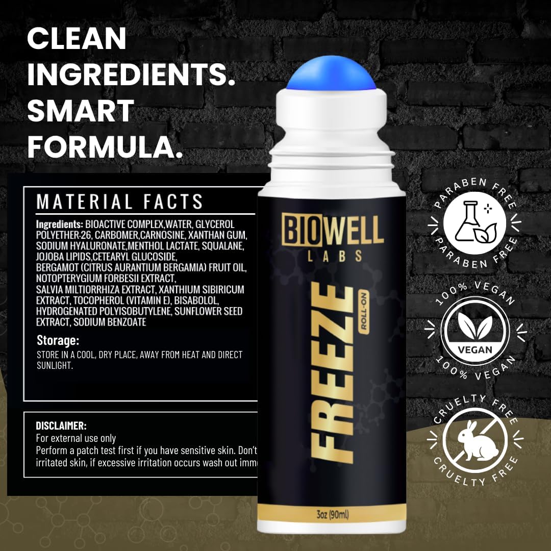 BioWell Freeze Roll-On Fast-Absorbing Cooling for Post-Workout & Active Lifestyle Support