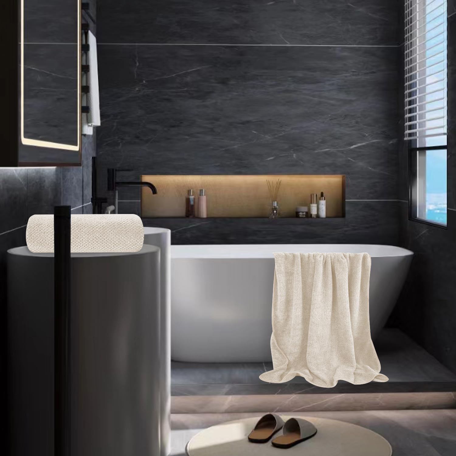 Extra Large Bath Towel Set of 2 (35"x70"),Oversized Bath Sheet Super Soft Highly Absorbent Jumbo Bathroom Towel Set Microfibers Quick Dry Shower Towel for Hotel,Bathroom,Guest,Spa,Gym (2PCS Khaki)