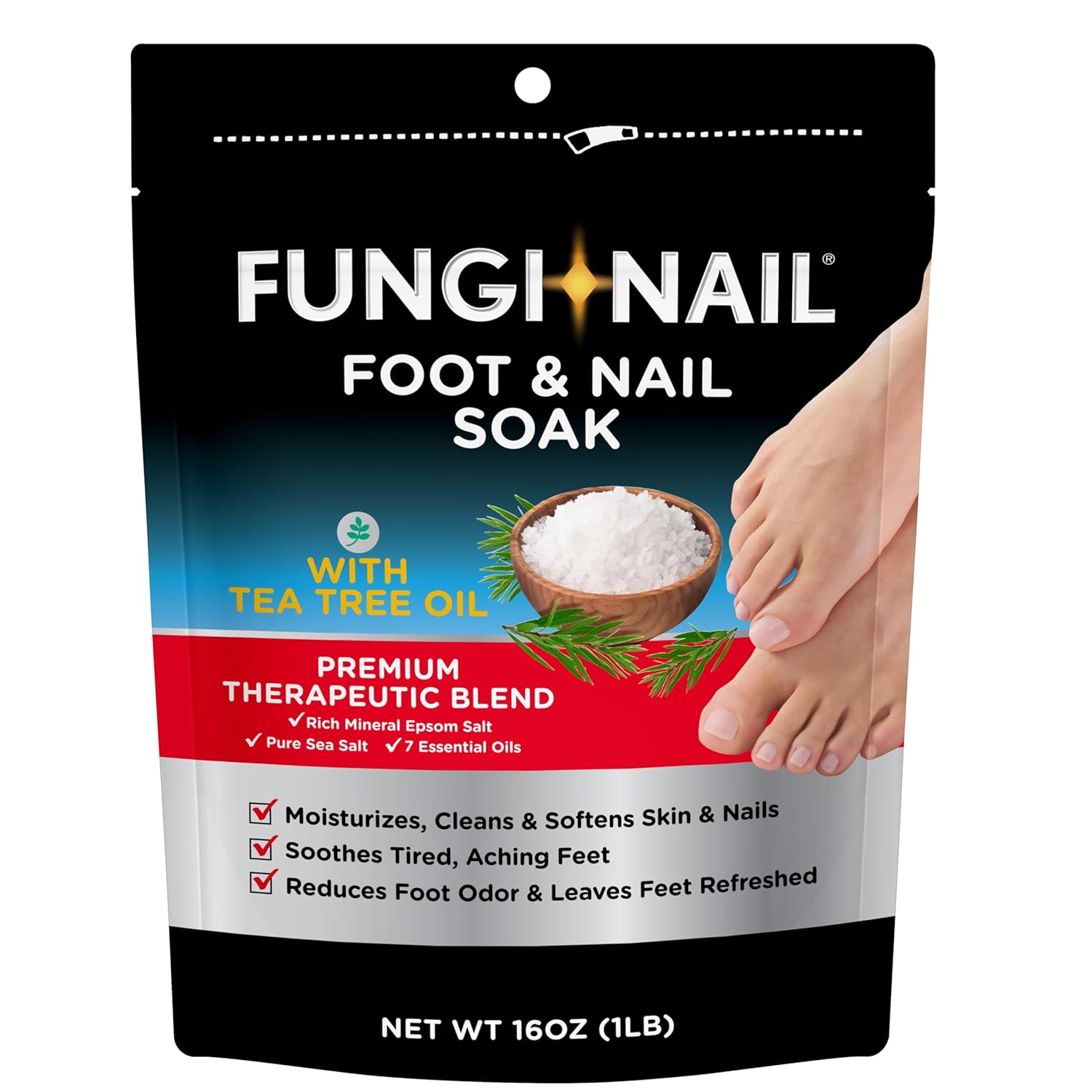 Fungi-Nail Foot & Nail Soak with Tea Tree Oil, 1 Pound, Moisturize, Reduce Foot Odor, & Soothe Aching Feet, Therapeutic Blend of Rich Mineral Epsom Salt, Pure Sea Salt, and 7 Essential Oils