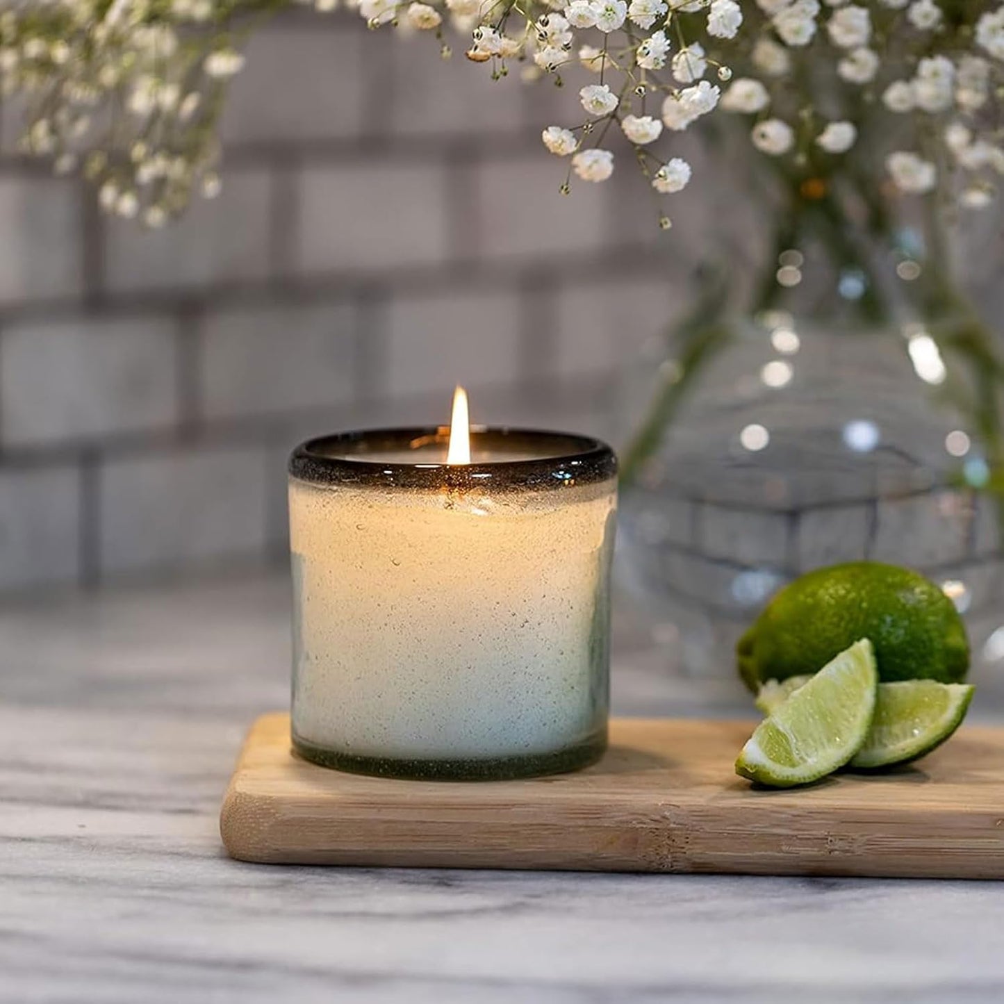 Paddywax La Playa, Vanilla Rosa Scented Candle in Reusable Hand-Blown Bubble Glass, Soy Wax Candle with Approx. 40 Hour Burn Time, Decorative Gift Candle for Home, Vanilla Rosa, 9 oz