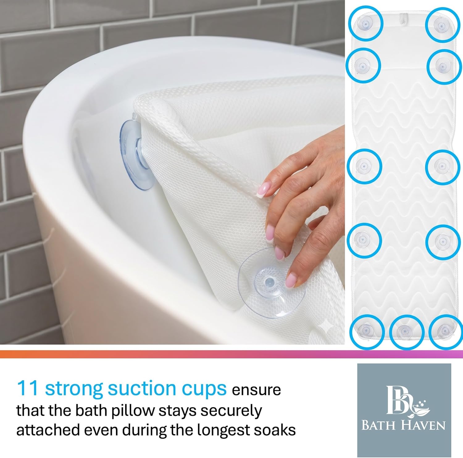 Bath Pillow for Tub, Full Body Bathtub Pillow and Mat for Head, Neck and Back Support, Relaxing Spa Cushion Head Rest and Mat for Tub Jacuzzi, Luxury Bathtub Accessories for Women and Men Quick Drying