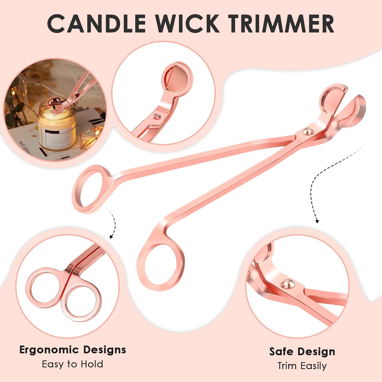 6 in 1 Candle Accessory Set,Candle Wick Trimmer Cutter,Candle Wick Dipper,Candle Wick Snuffer, Rechargeable Candle Lighter,Storage Tray Plate,Tweezers,Stainless Steel Candle Care Kit Gift