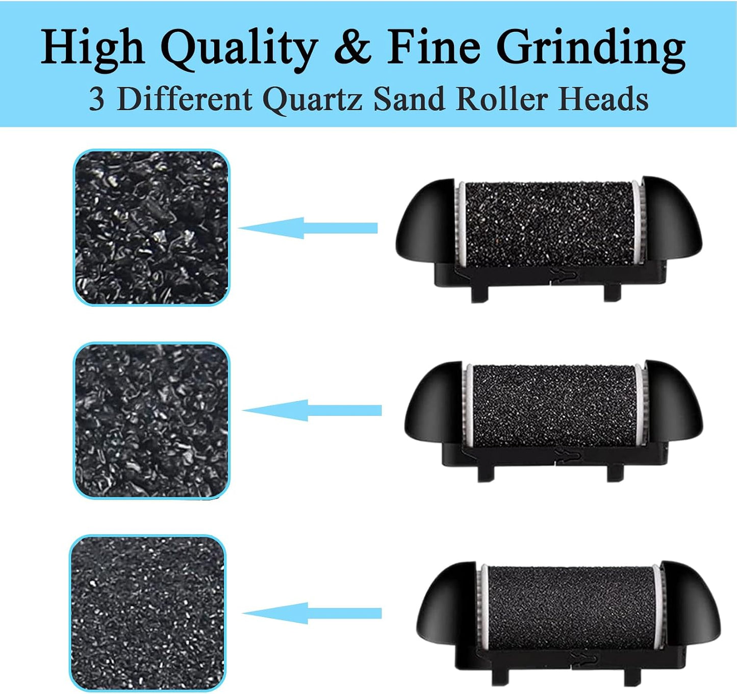CIVYPRO Extra Coarse 3 Refill Rollers for Electric Feet Callus Remover V-601, Replacement Heads Foot Care Pedicure Tools Pack-1 Coarse, 1 Regular and 1 Gentle Rollers (Black)