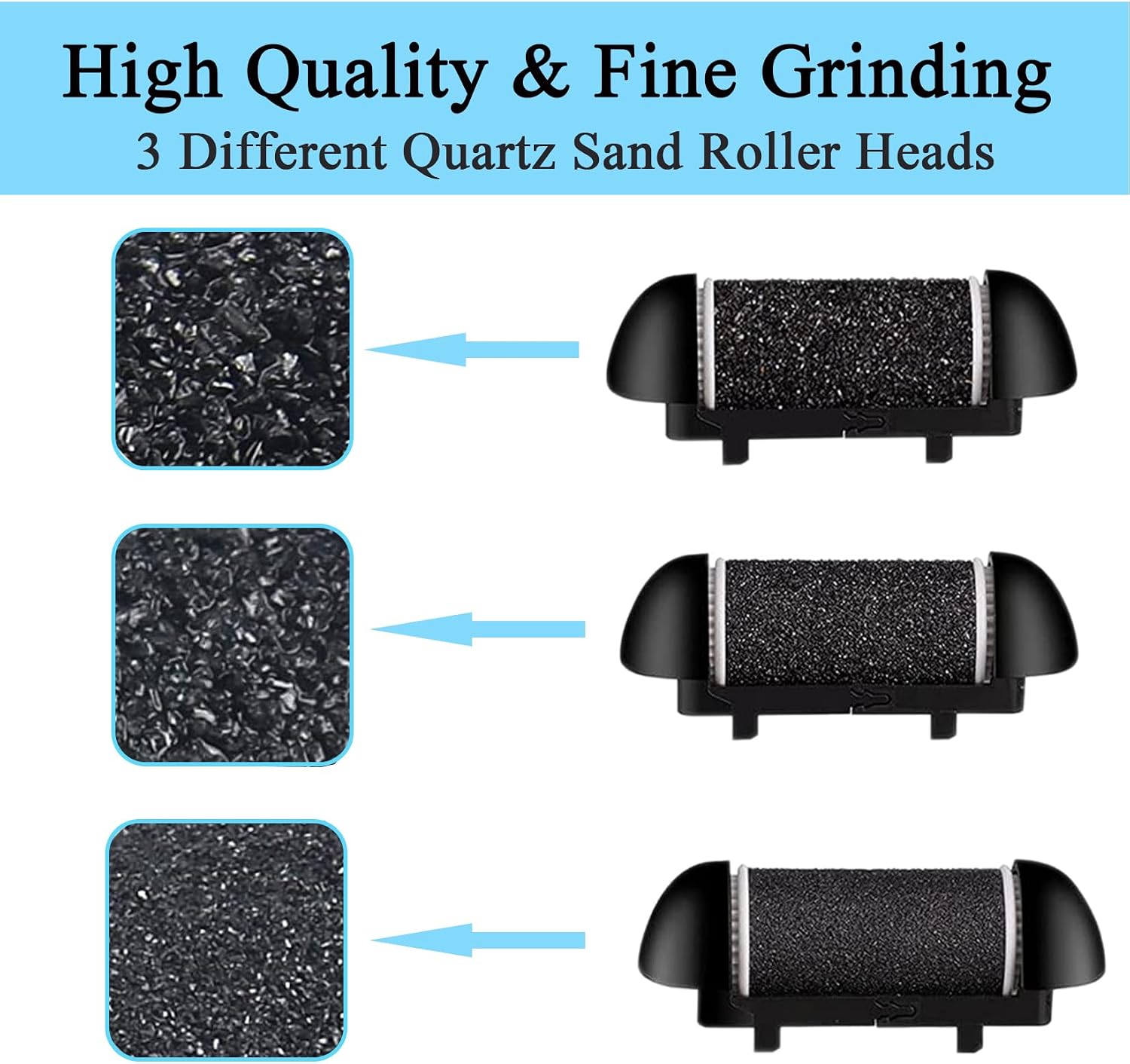 CIVYPRO Extra Coarse 3 Refill Rollers for Electric Feet Callus Remover V-601, Replacement Heads Foot Care Pedicure Tools Pack-1 Coarse, 1 Regular and 1 Gentle Rollers (Black)