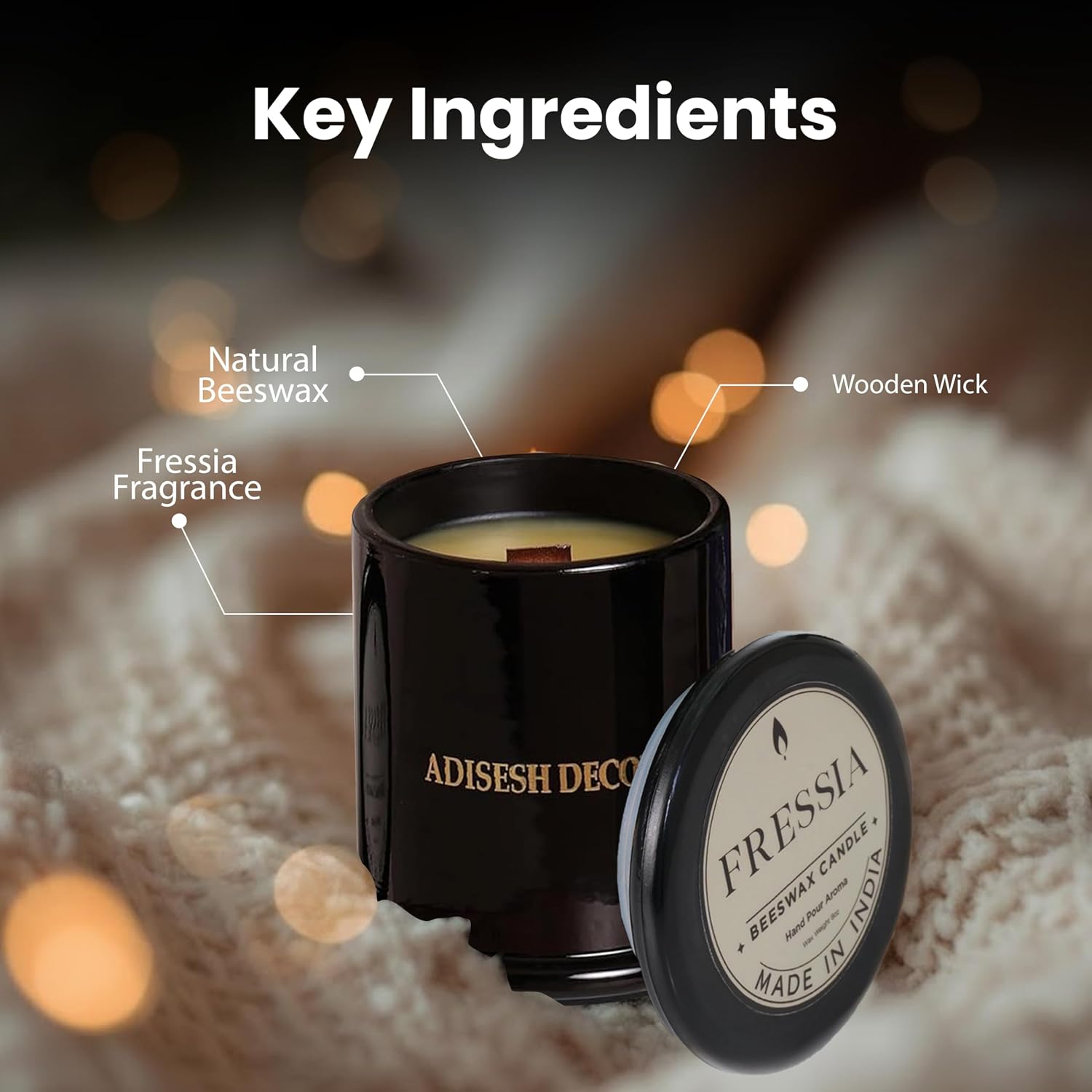 Long-Lasting Fressia Bees Wax Candle | Scented Candles for Home Decoration | 70+ Hour Burn Time Hand-Poured in Glass Jar | Bright, Uplifting, and Slightly Fruity Fragrance