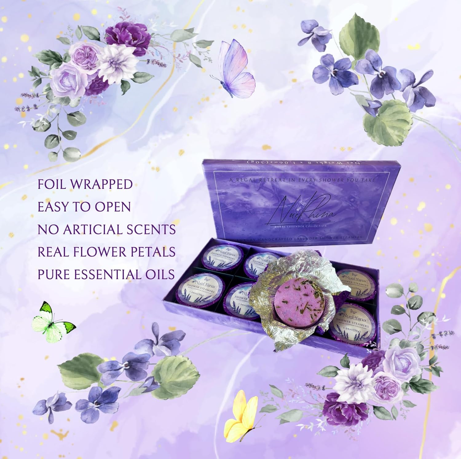 Luxury Lavender Shower Steamers, The Premium Gift for Women. 100% Natural Ingredients with Pure Essential Oils. Enjoy a Calming, Relaxing and Long-Lasting Aromatherapy Spa-Like Experience at Home.