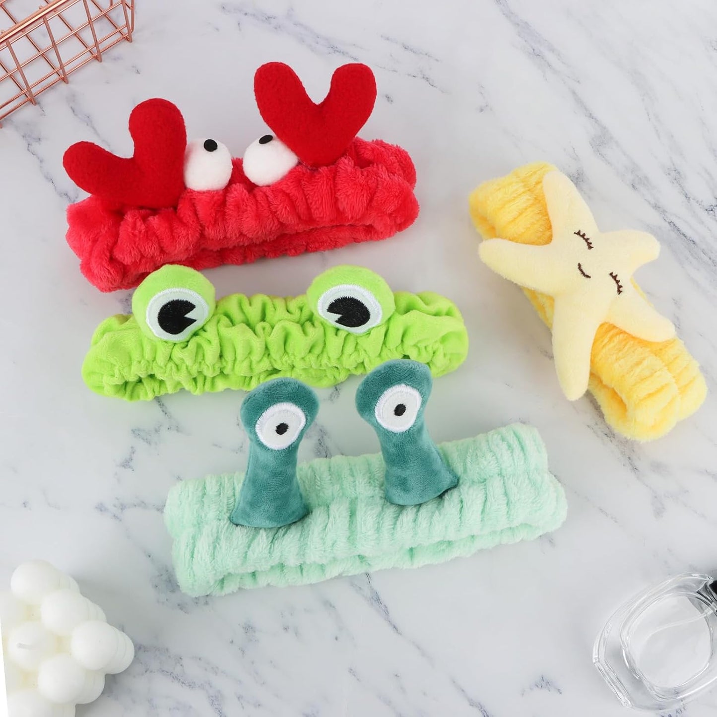 Spa Headbands for Girls Women, 4 Pack Cute Cartoon Animal Headbands for Skincare Makeup Washing Face, Cute Frog Snail Crab Starfish Hairbands Hair Accessories Funny Stuff Beauty